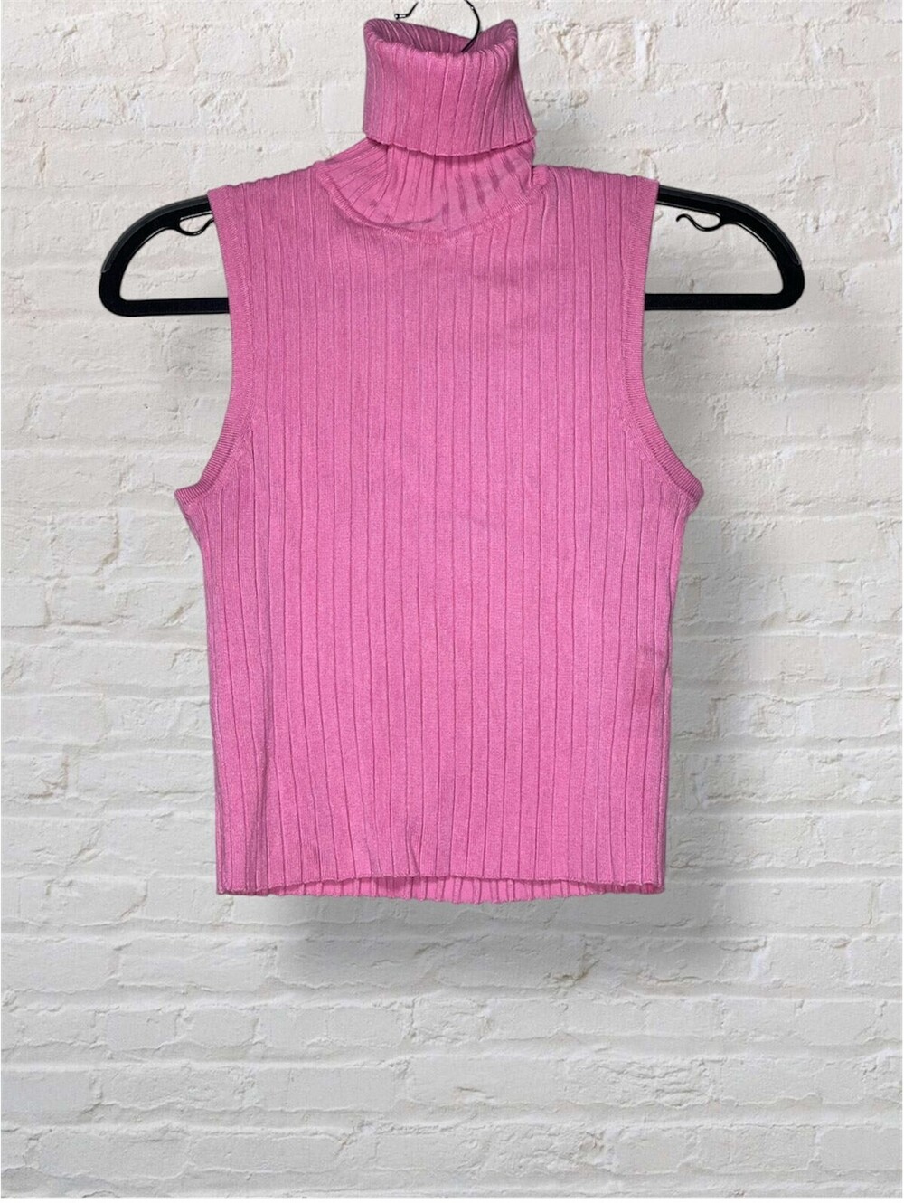 ZARA Pink Turtleneck Crop Sweater Vest Y2K Barbie Festival